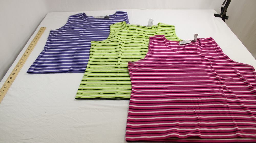 Carolyn Taylor Women's L 3 Pack Striped Stretch Tank Tops Pink Green Purple